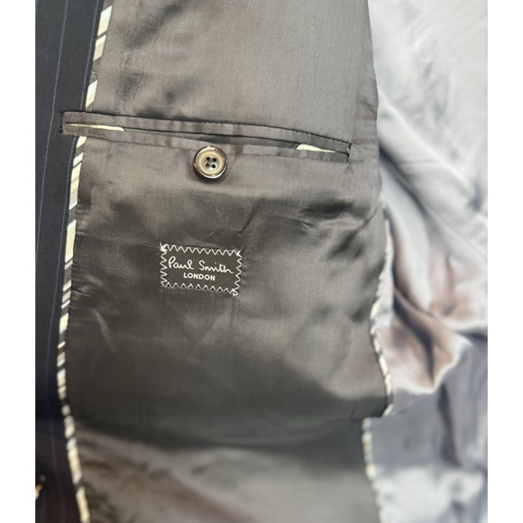 Paul Smith Mens Mohair Wool Blazer Suit Jacket 46 L Navy Pinstripe Pants Italy - Picture 8 of 14